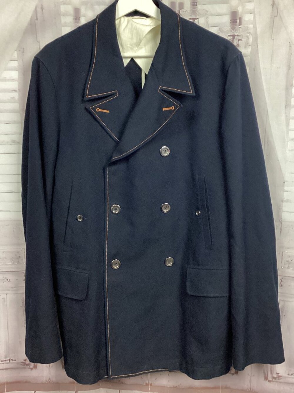 Alexander McQueen Jacket Coat Navy Blue Double Breasted Italian Made 52